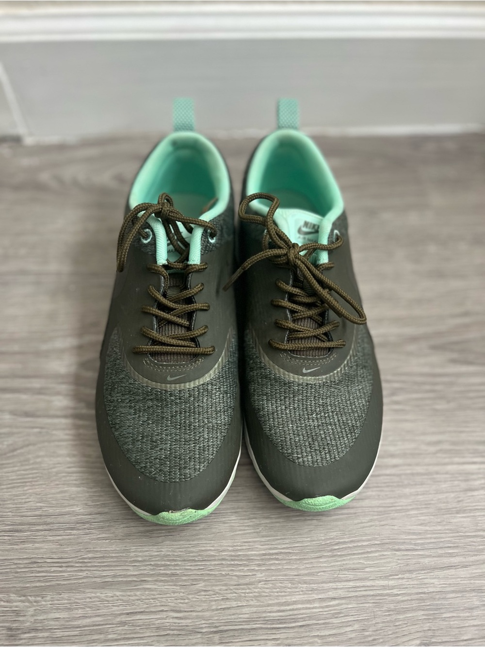 Nike Women’s Olive Green and Mint Lace-Up Sneakers